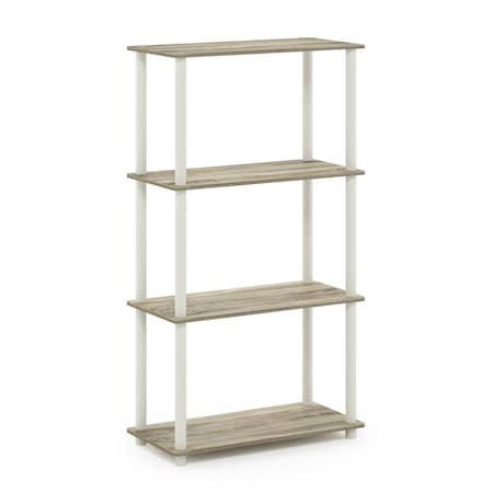 Furinno 99557OK-WH Turn-N -Tube 4-Tier Multipurpose Shelf Display Rack, Sonoma Oak & White 99557OK/WH